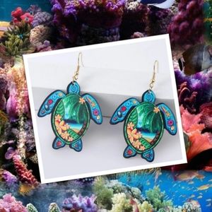 Tropical Tortoise Drop Earrings